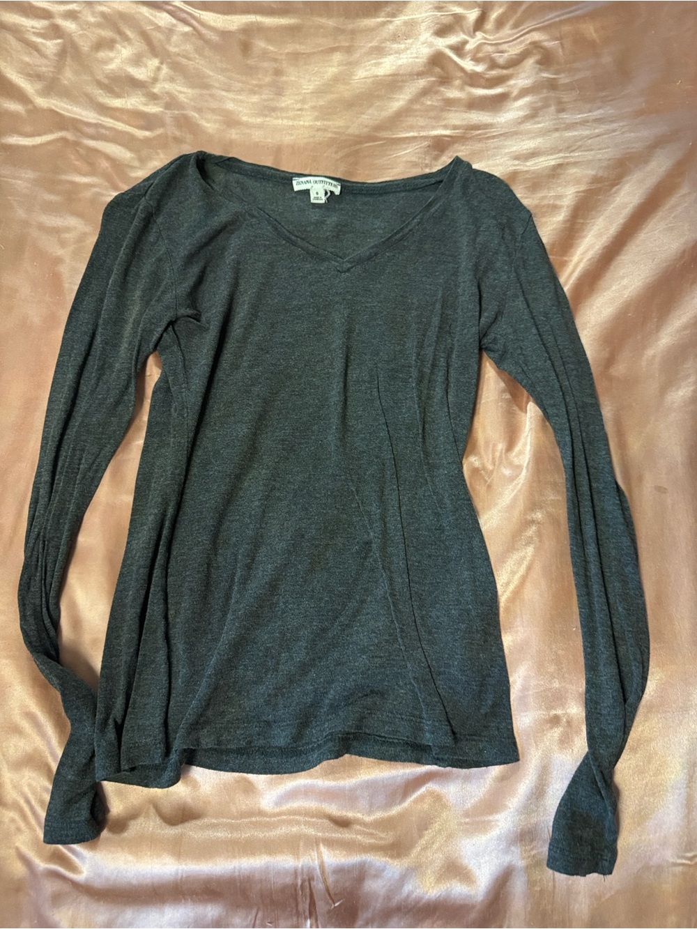 Zenana Outfitters Charcoal V-Neck Long Sleeve Top